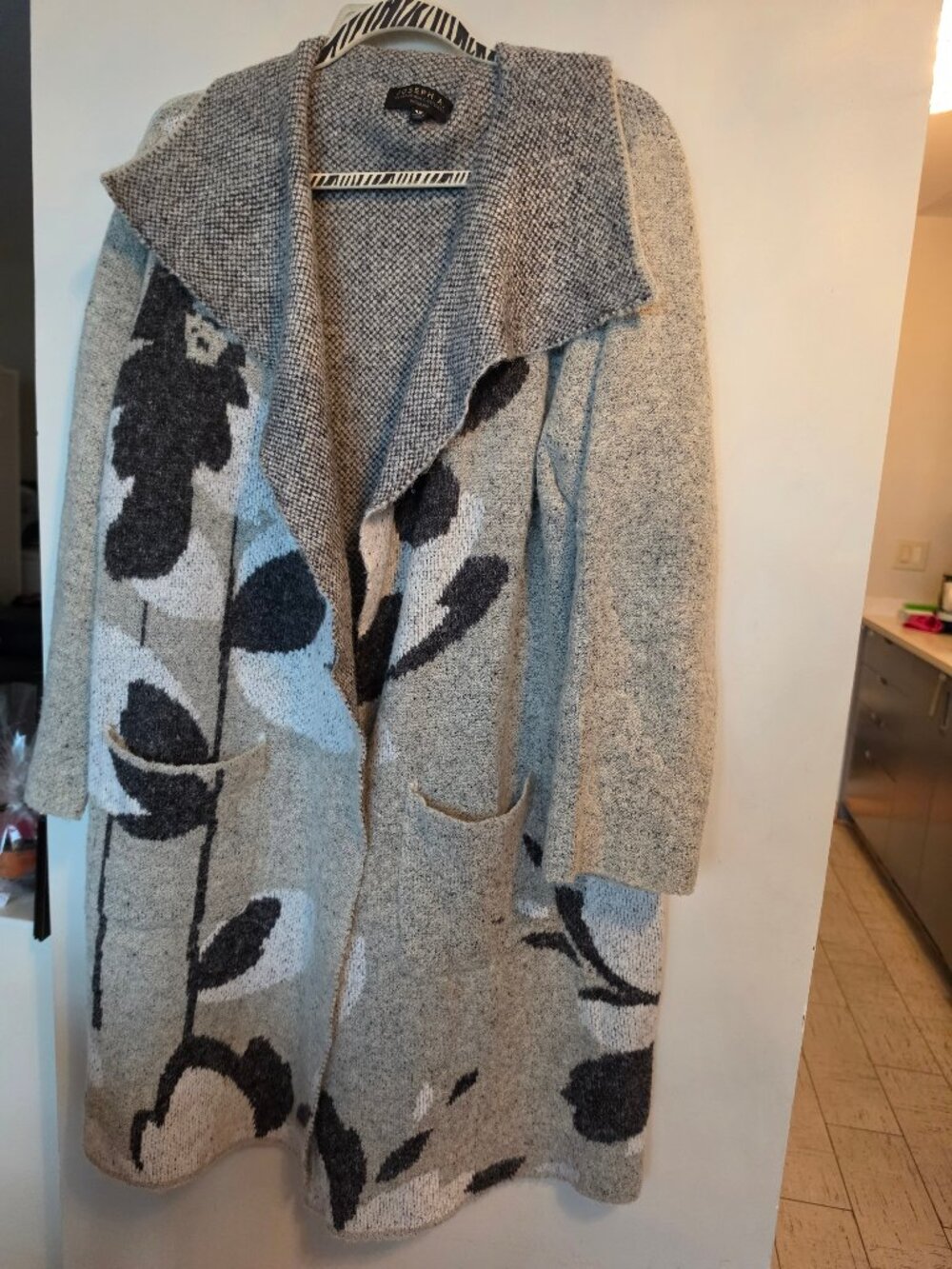 Joseph A. Floral Abstract Draped Open Front Duster Cardigan Jacket Size XL